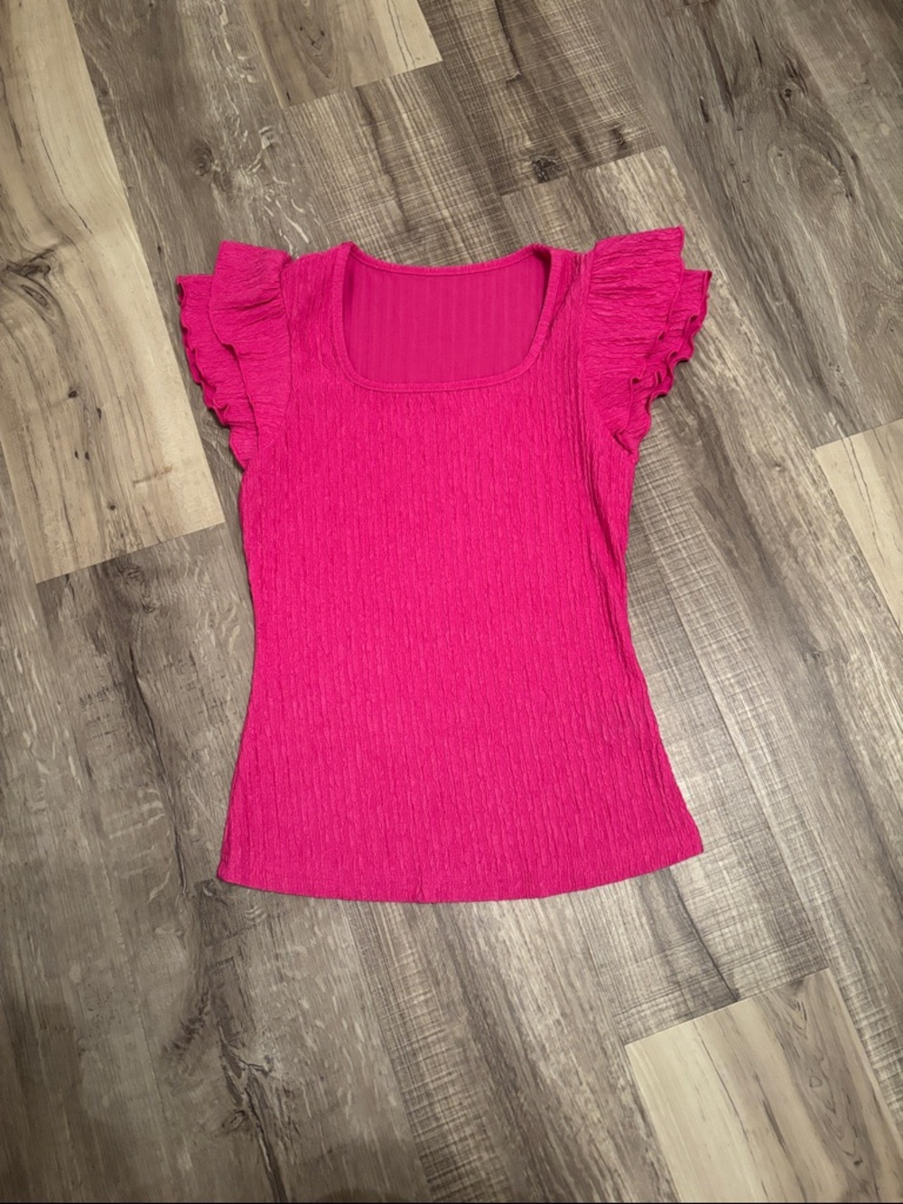 SHEIN Hot Pink Ruffle Sleeve Square Neck Tank